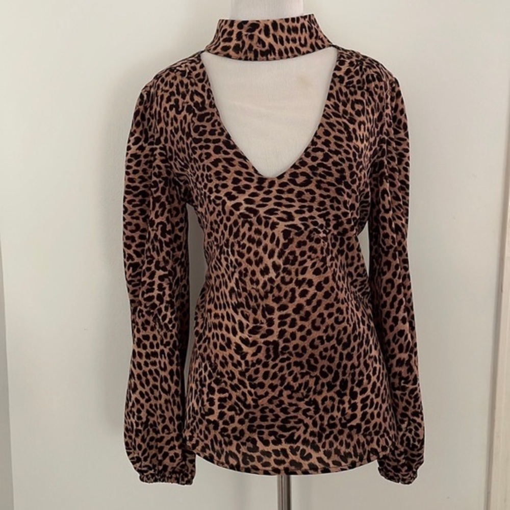 Olivaceous Brown Leopard Print Long Sleeve Cutout Top